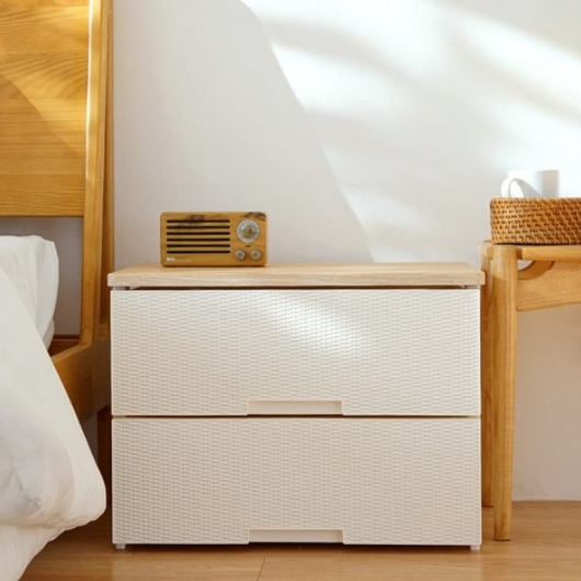 보노하우스 라탄플러스 우드상판 2단 서랍장_이미지