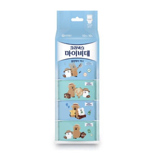 유한킴벌리 크리넥스 X 다이노탱 마이비데 클린케어 화장실용 물티슈 리필형 10매 (10팩)