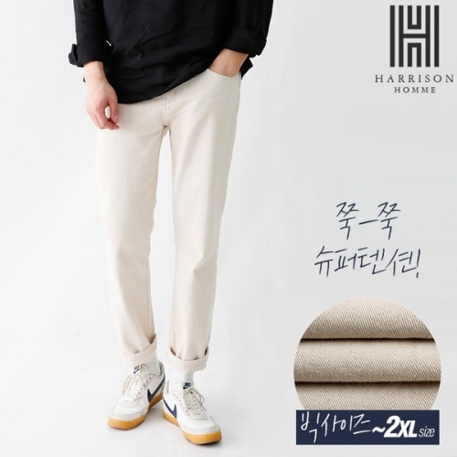 해리슨 5단 9부 레귤러핏 스판 크림진 XTEC1027