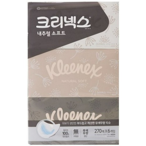  크리넥스 내추럴 소프트 미용티슈 270매 (6입) [1팩(6입)] 상품이미지