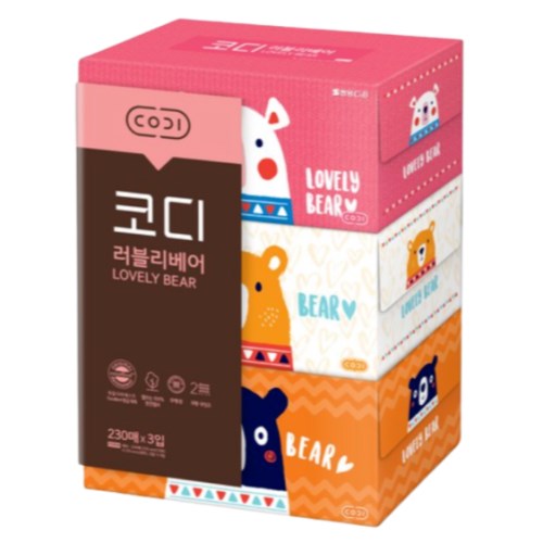  코디 러블리베어 미용티슈 230매 (3입) [8팩(24입)]