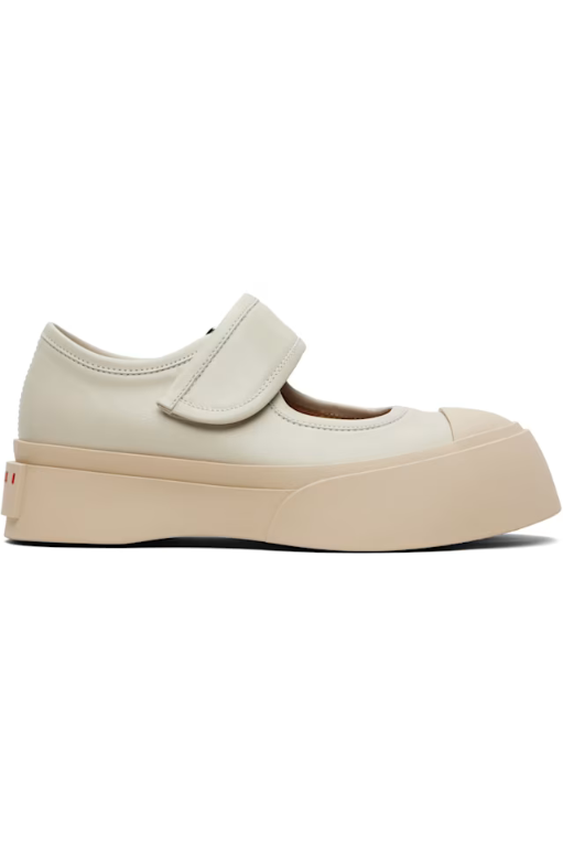 마르니 Beige Nappa Leather Mary Jane Ballerina Flats 261379F118001