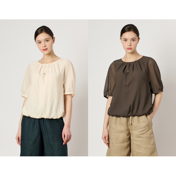 BCBG 엠보 하프 슬리브 블라우스 B4M5B441_이미지