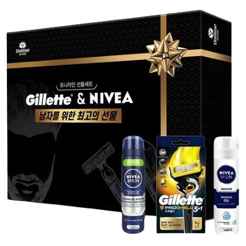 질레트 리뉴얼 플렉스볼 프로쉴드 옐로우 매뉴얼 유니라인 선물세트 A6호 (면도기1개+폼+젤)