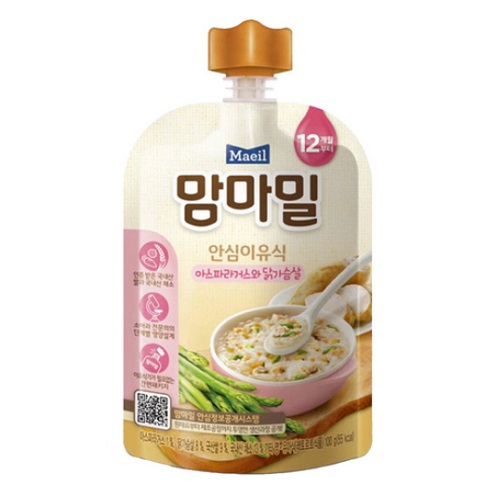 매일유업 맘마밀 안심이유식 아스파라거스와 닭가슴살 100g (5개)_이미지