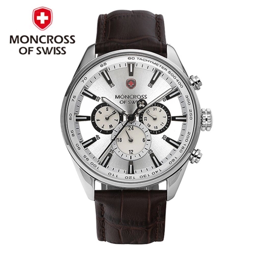 몽크로스 몽크로스 몽크로스 MONCROSS SWITZERLAND 멀티펑션 남성용 가죽시계 MS3750M WT