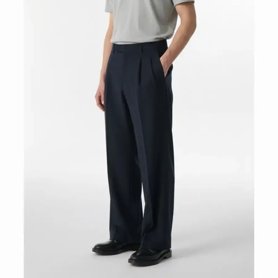 무신사 스탠다드 MUSINSA STANDARD 쿨탠다드 리얼 와이드 히든 밴딩 슬랙스 네이비 MMAPL6Z02-N_이미지