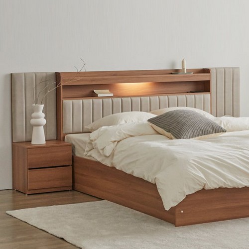 인터데코 숨결 하이브 가죽헤드 LED침대 SS+협탁2개 (독립스프링)