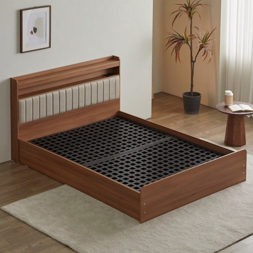 인터데코 숨결 하이브 가죽헤드 LED침대 SS+협탁2개 (독립스프링)_이미지