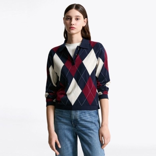 타미힐피거 여성 아가일 폴로 스웨터 T22F7KTO062WT1