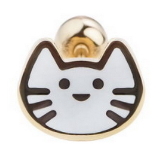 모아르 여자 14K 피어싱 귀걸이 화이트 고양이 에폭시_이미지