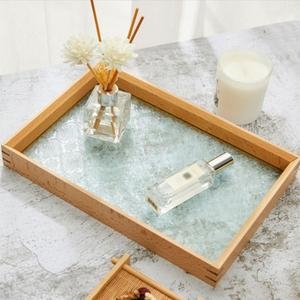 쿠킹홈 엔틱 플라워 유리트레이 내추럴 (30x20cm)_이미지