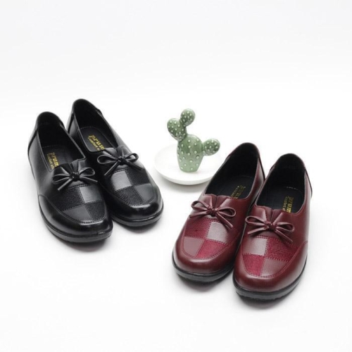 중년여성리본격자무늬단화 할머니신발선물 8365827A