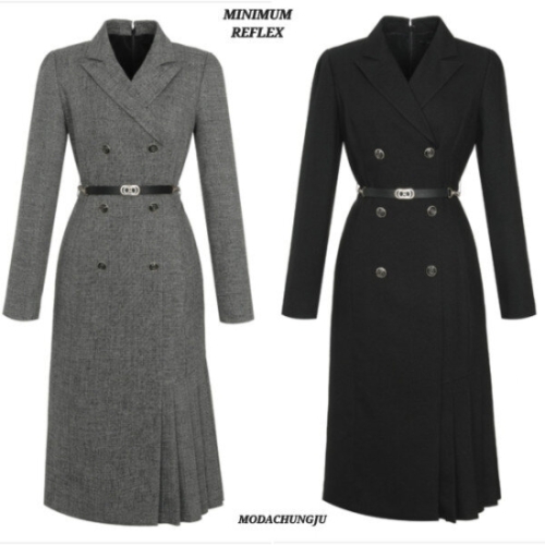 엠디 카라넥 더블버튼 언발 플리츠 원피스 MXCAWO8170CJ_이미지