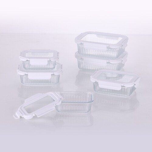 네오플램 웨이브락 내열유리 밀폐용기 G 유리뚜껑 직사각 6종 세트