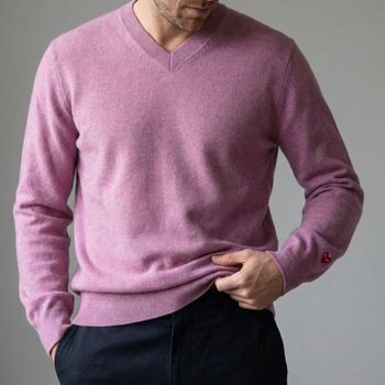 퍼플 스몰 레드 하트 와펜 브이넥 울 니트 153465389