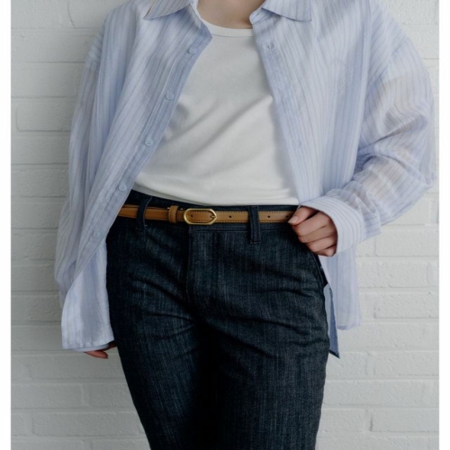 여성 15mm 브라운 소가죽 슬림 벨트 JABE6E181W2