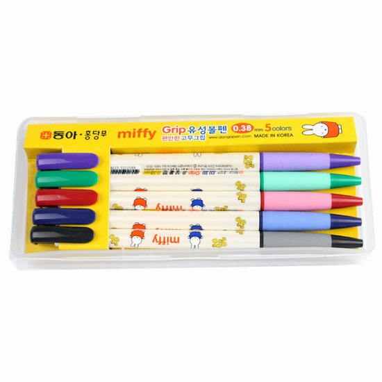 동아 미피 그립 유성 볼펜 0.38mm 세트 (5색)_이미지