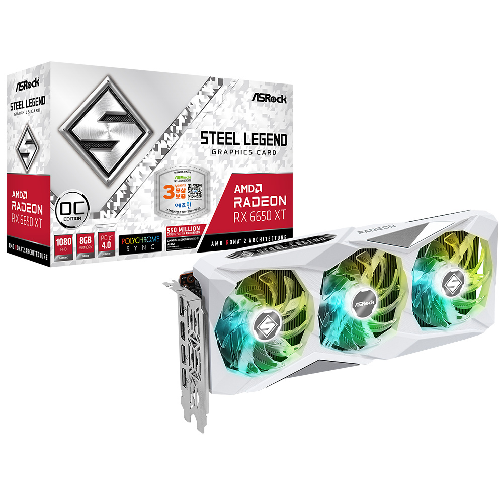 ASRock �󵥿� RX 6650 XT ��ƿ������ ȭ��Ʈ OC D6 8GB ������