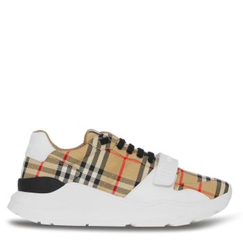���� üũ ��ư ����Ŀ�� Mens Regis Check Cotton Trainers 110363 Archive Beige 454..