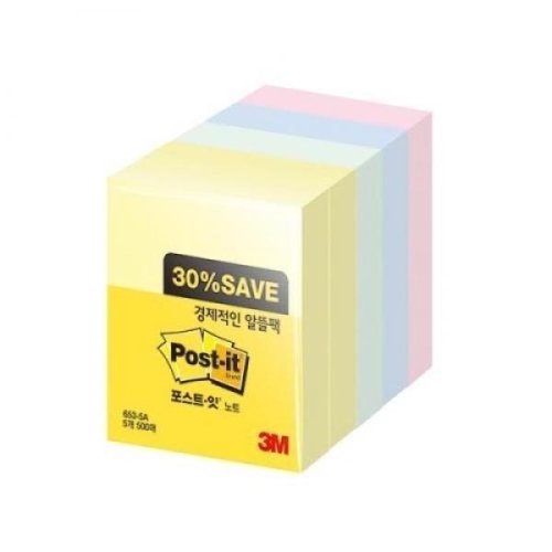 셀러허브 3M 포스트잇 노트 653 5A 알뜰팩 5138mm 5개 S7529962