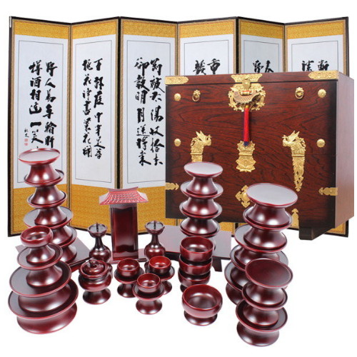 늘해랑 남원공방 남원 제기세트 37P (글씨[복자]없는 민자제기 - 오리목) (+제기함+병풍)_이미지