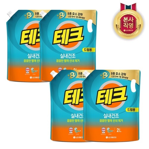 LG생활건강 테크 실내건조 드럼용 리필 2L (4개)