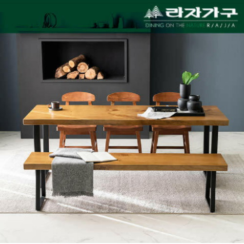 라자가구 뉴송 우드슬랩 메이플 통원목 슬림 식탁 1400 (의자별도)