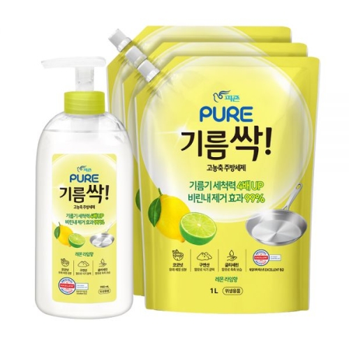 퓨어 기름싹 레몬라임향 700ml + 리필 1L (본품1개+리필3개)_이미지