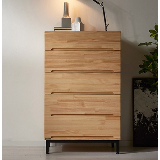쉐우드가구 스파인 미송원목 스틸 5단 서랍장 (80cm)_이미지