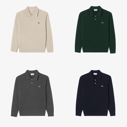 라코스테 남성 케이블 긴팔 폴로 스웨터_AH580E-55N YZP_이미지