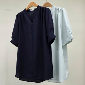  나야홍 빅사이즈반팔블라우스 U526L508 나르샤주름숄더블라우
