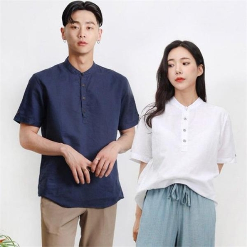 오노마 ONM 여성 여름철 한 린넨 소재 차이나넥 반팔 티셔츠 S9617652_이미지