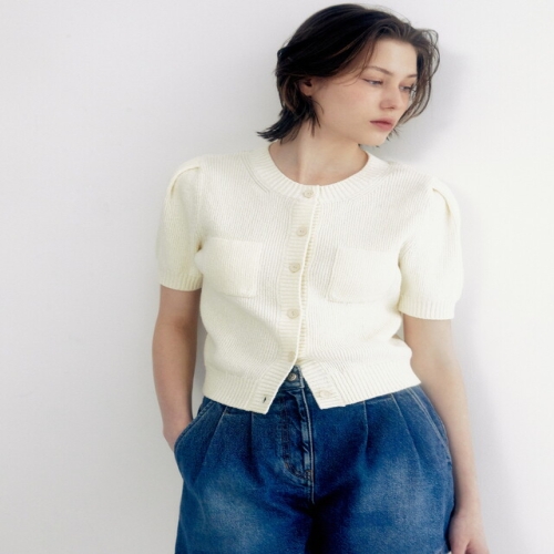 질스튜어트 뉴욕 여성 베이지 포켓 코튼혼방 반팔가디건 WJSW5B710I1_이미지