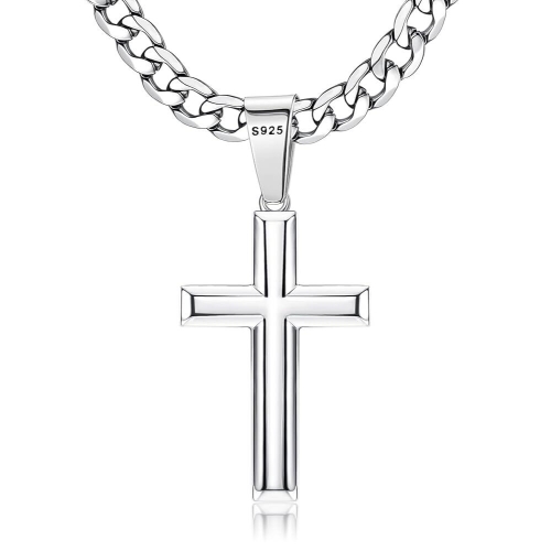 스털링 208433 Besteel 남성 여성용 925 실버 십자가 목걸이 5mm 316L 스테인리스 스틸 쿠바 링크 체인