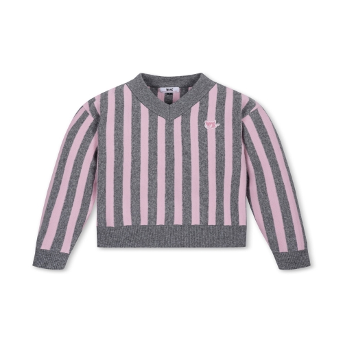  왁 WAAC 골프 WWWAW24711PIL Women Stripe V-neck Sweater