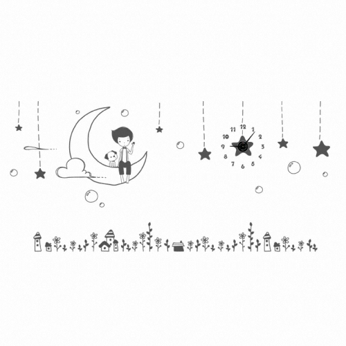 꾸밈 밤하늘 소년과 강아지 시계 중형