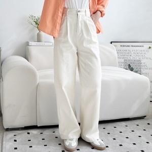 아트얼스 ACC SF1000여자 데일리핏 반밴딩 면바지 세미와이드 코튼 핀턱 팬츠 아이보리 TS1011 _S