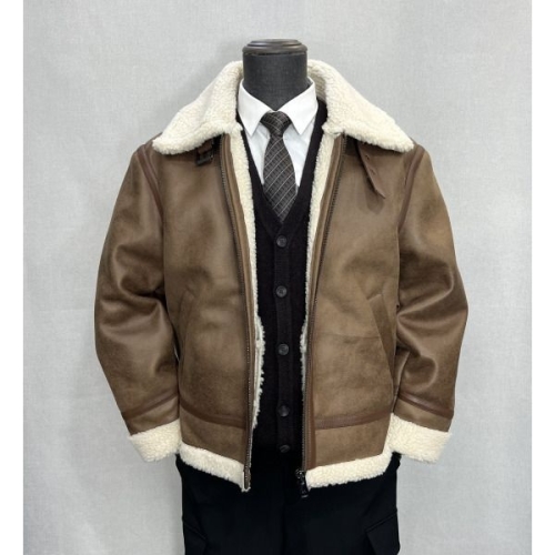 바쏘옴므 FW 천연 양가죽 배색 페이커 레더 무스탕 점퍼 베이지 Z4UA45A-2