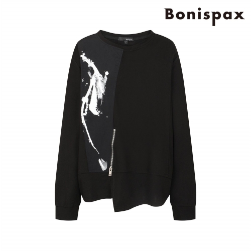 보니스팍스 라운드 우븐 프린트 배색 티셔츠-B1F45JTS110_이미지