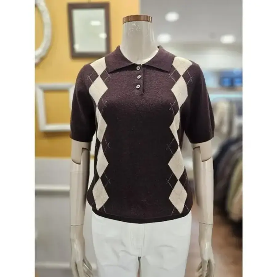 BCBG 세이브존01 아가일 카라 하프슬리브 풀오버 니트 B5C8K423A