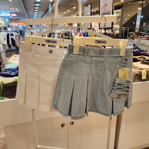 오후 24년 봄 여름 가을 신학기 아동 주니어 여아 스쿨 데일리로 멋짐. 유행하는 트랜디핏데님 주름 스커트 OHWH24S51 I.._이미지