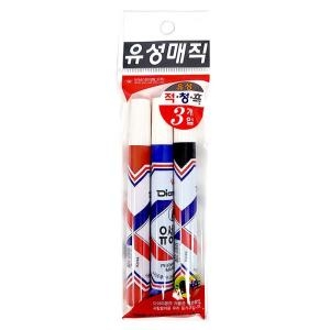 다이아몬드 유성 매직 3색 세트 검정 파랑 빨강 필기 선명 깔끔 사무용 오피스 문구 회사 학교