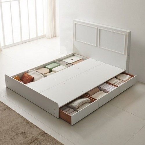 BIF보루네오 샤인즈 서랍형 수납침대 Q+조명협탁 2개 (투인스본넬)_이미지