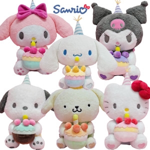 마이멜로디 산리오 산리오 생일 케이크 2탄 인형 25cm 폼폼푸린 시나모롤 쿠로미 포차코 키티 애착 동물 강아지