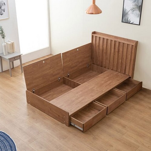 리버퍼니쳐 이레인 호텔식 수납형 원목 침대 SS+협탁 (40T독립)_이미지