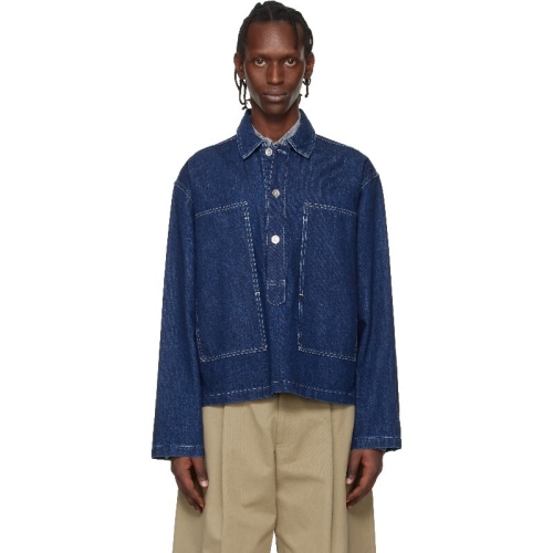 스튜디오니콜슨 남성 인디고 블루 요크 팝오버 데님 셔츠 261608M192000_이미지