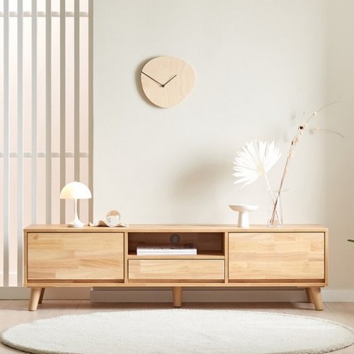 클로이 오픈 서랍 고무나무 원목 거실장 1500