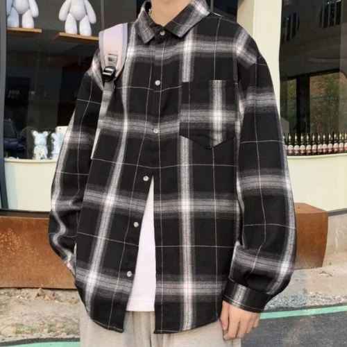 남성 데일리 모던 스트릿 배색체크 긴팔 셔츠 남방 WE70435_이미지