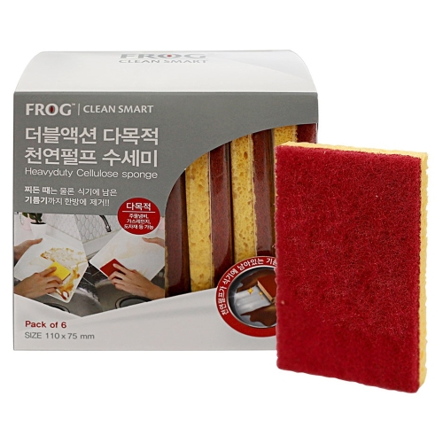 FROG 더블액션 다목적 천연펄프 양면 수세미 6개입 1개_이미지